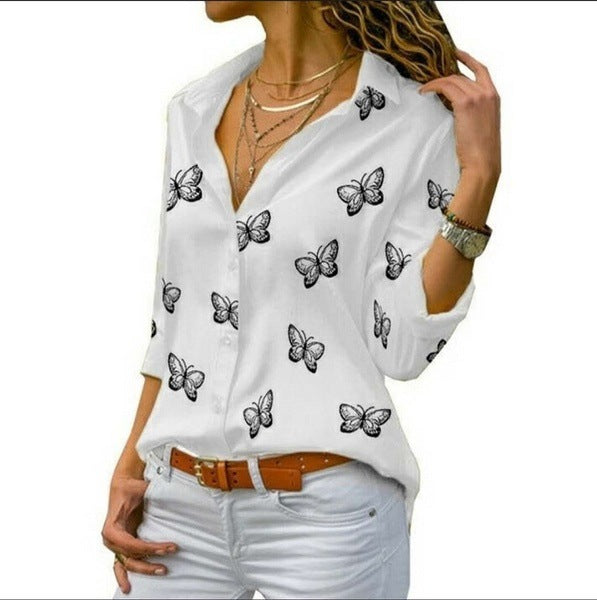 Neleia – Lockere Bluse mit Schmetterlingsdruck