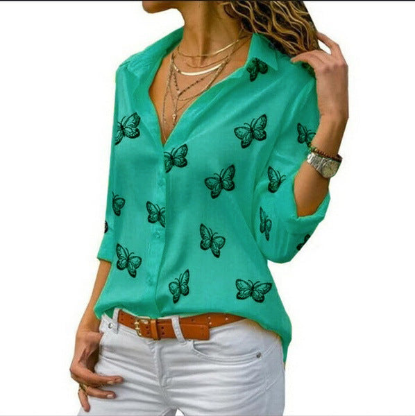 Neleia – Lockere Bluse mit Schmetterlingsdruck