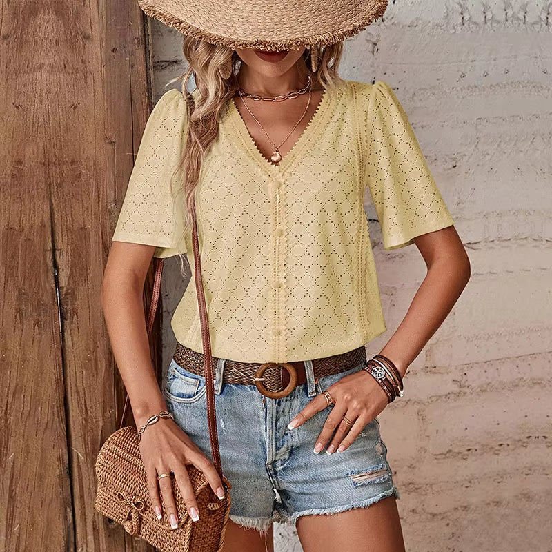 ADELHEID I KURZARM BLOUSE MIT V-AUSSCHNITT