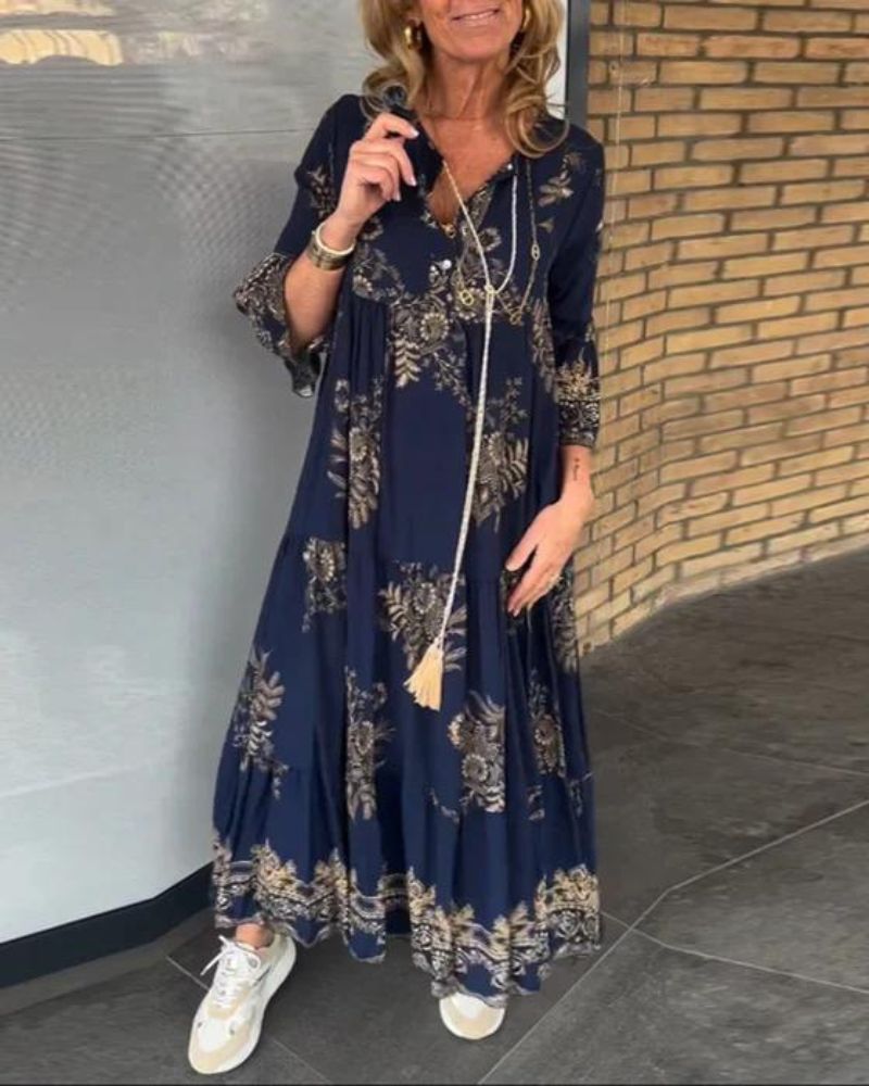 ANNE - LÄSSIGES VINTAGE V-AUSSCHNITT KLEID