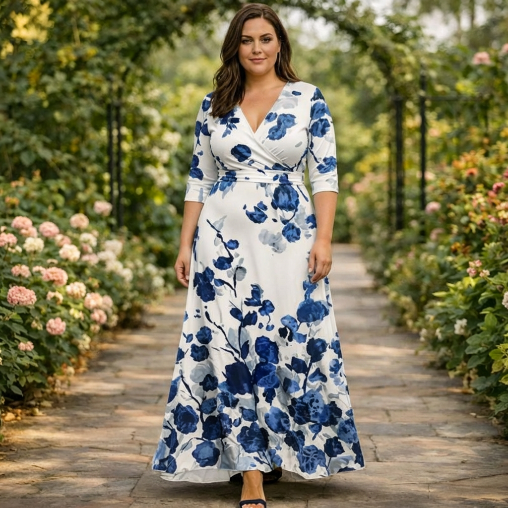 Mireva | Blauer Floral-Wickel-Maxi-Kleid
