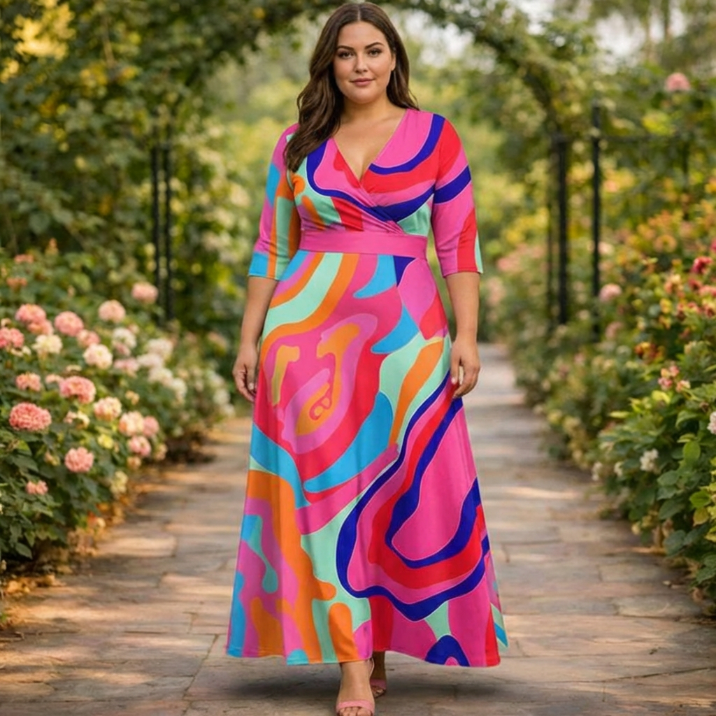 Emma | Lebhaftes Abstract Wrap Maxi Kleid