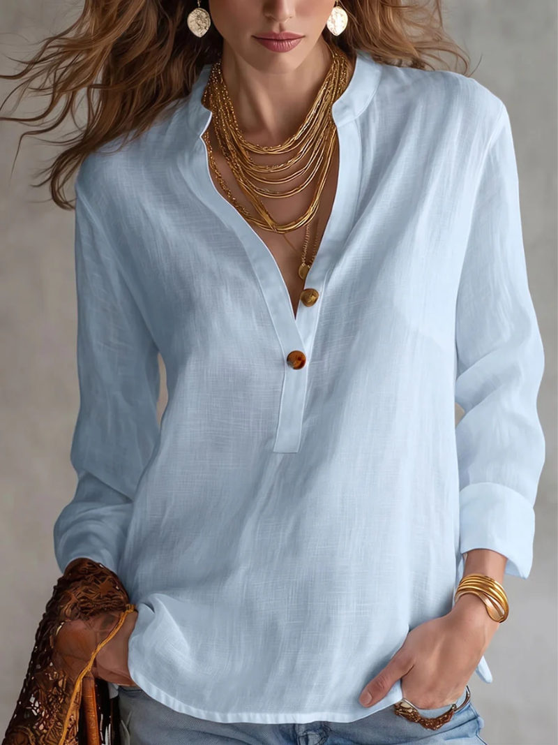 Eva – Bluse mit V-Ausschnitt und Knopfverschluss