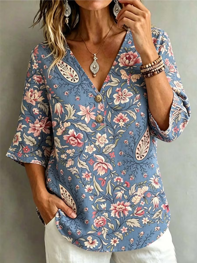 Elise – Blümchen V-Ausschnitt Bluse