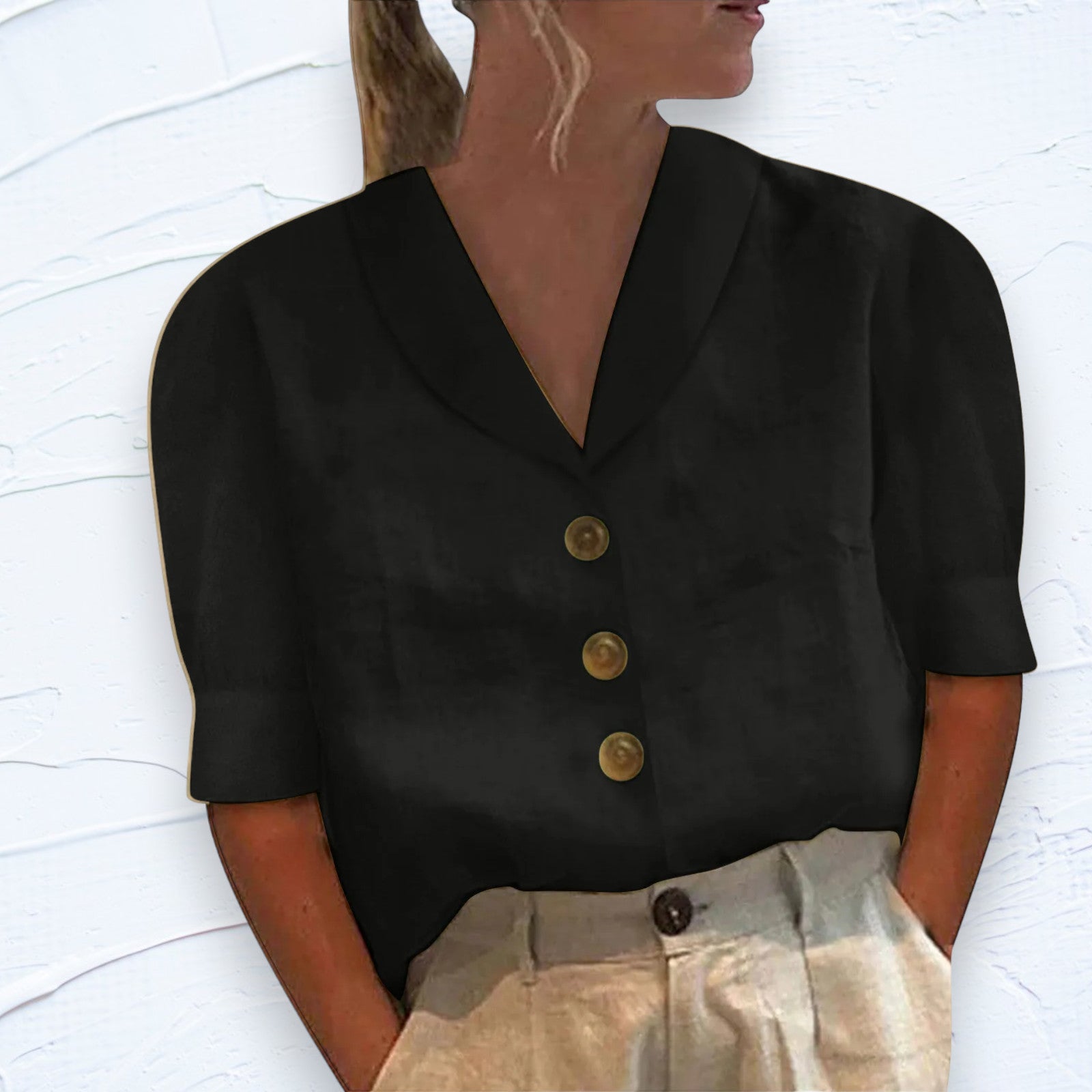 Retro-Chic Knopfb blouse mit Geknöpftem Vorderteil