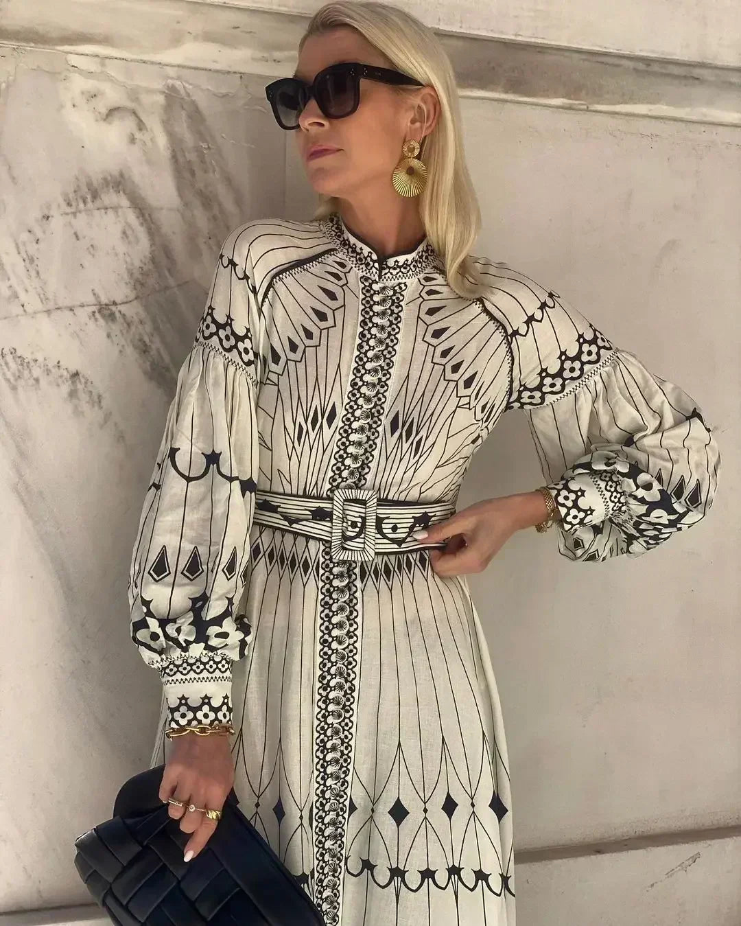 Eulalia - Retro Stehkragen Boho Kleid