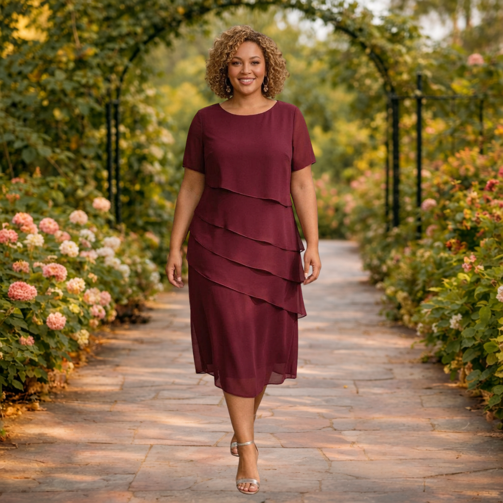 Elena | Schicht Kleid aus Chiffon Midi