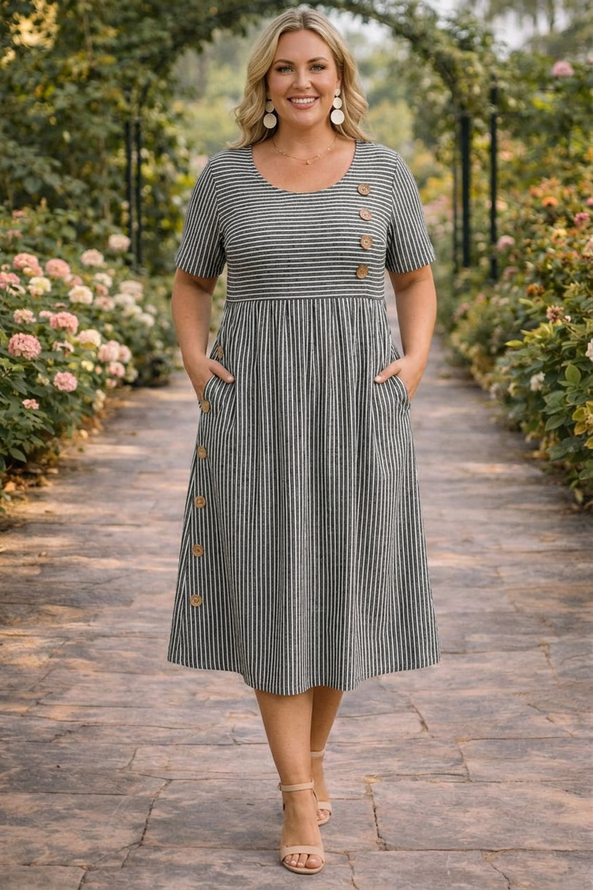 Wanda™ Gestreiftes Midi-Kleid