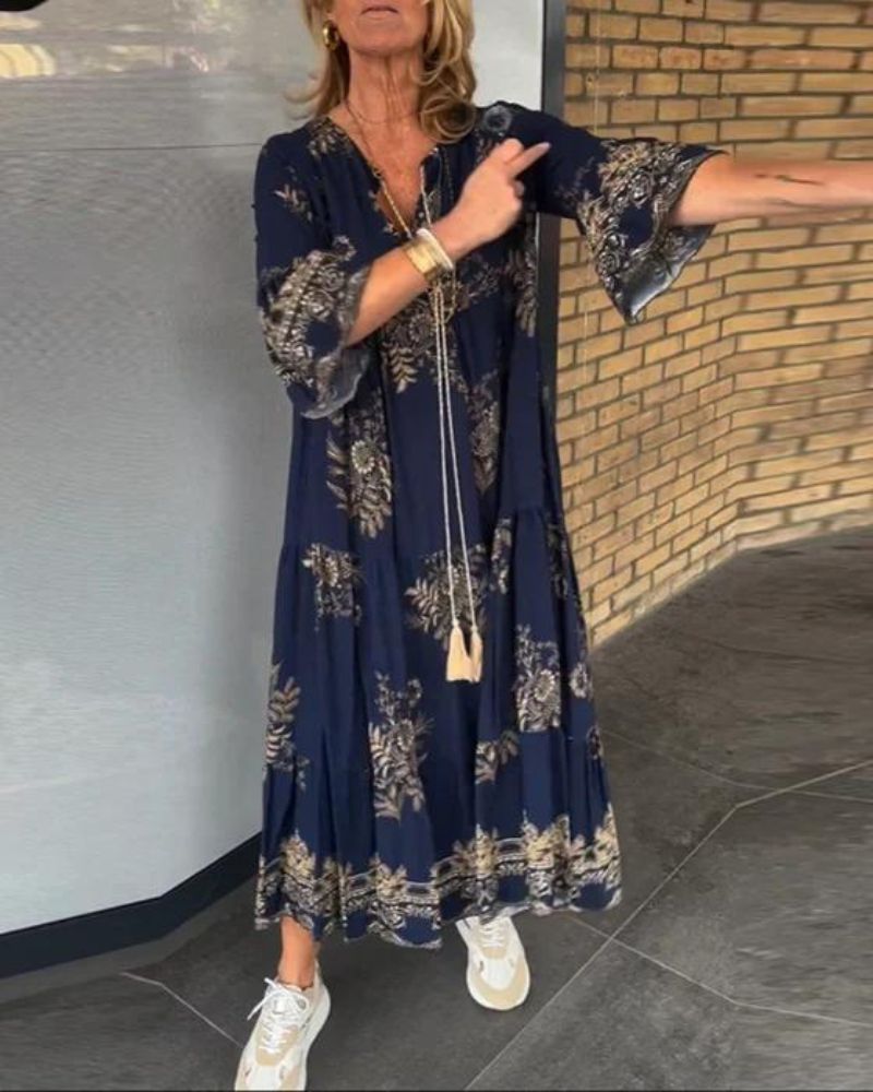 ANNE - LÄSSIGES VINTAGE V-AUSSCHNITT KLEID