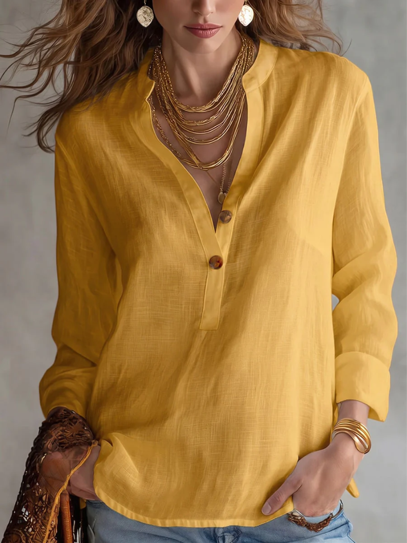 Eva – Bluse mit V-Ausschnitt und Knopfverschluss