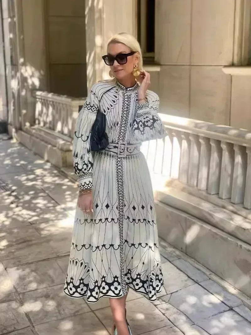 Eulalia - Retro Stehkragen Boho Kleid