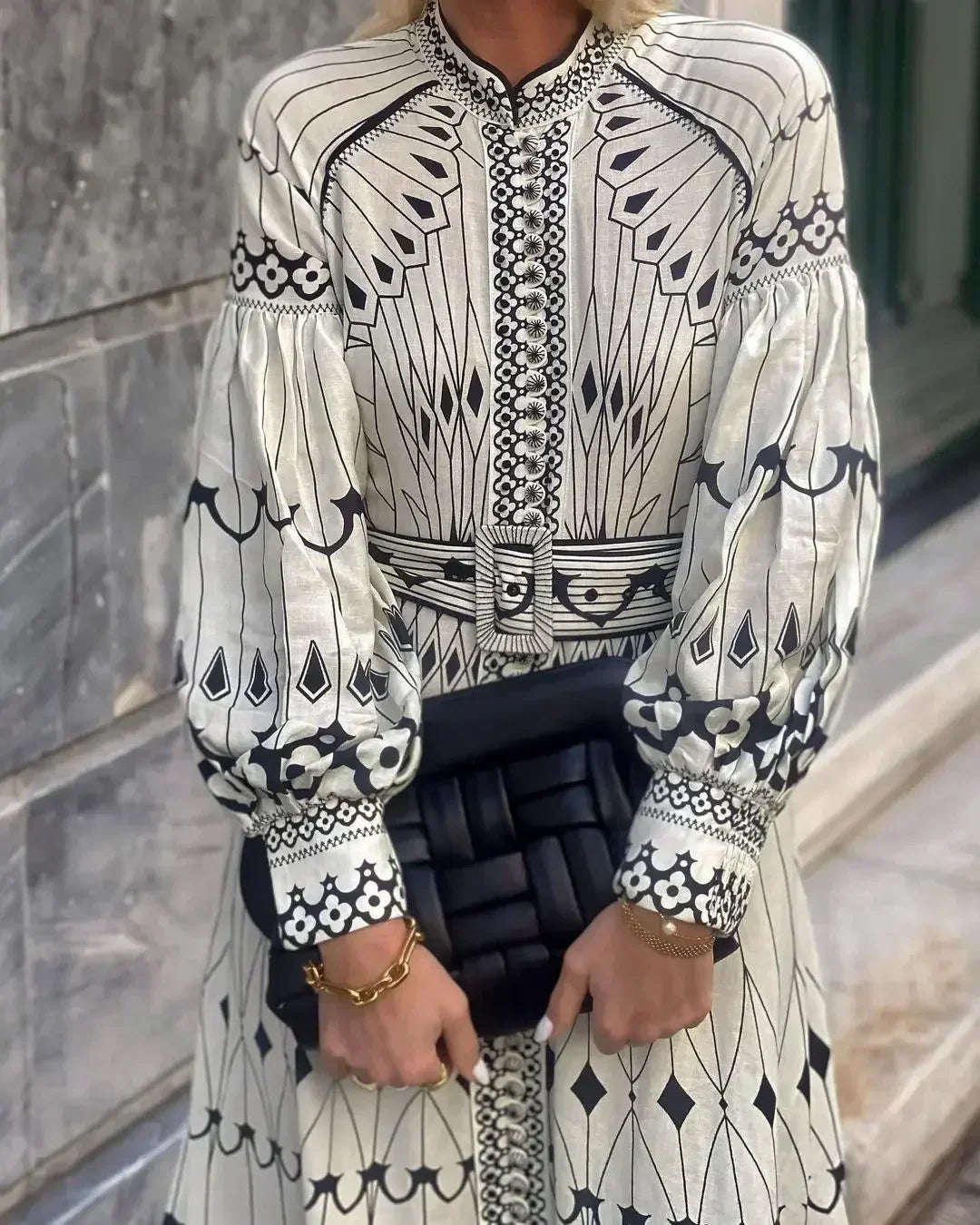 Eulalia - Retro Stehkragen Boho Kleid