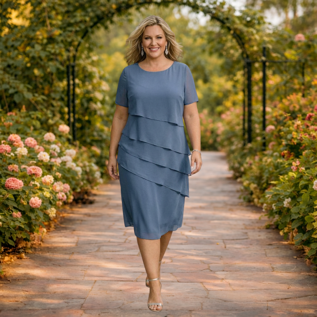 Elena | Schicht Kleid aus Chiffon Midi