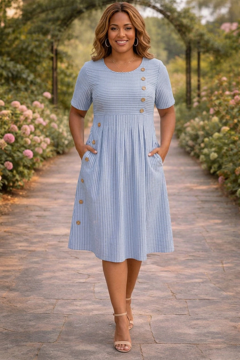 Wanda™ Gestreiftes Midi-Kleid