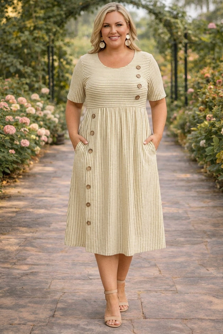 Wanda™ Gestreiftes Midi-Kleid