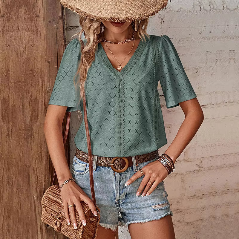 ADELHEID I KURZARM BLOUSE MIT V-AUSSCHNITT